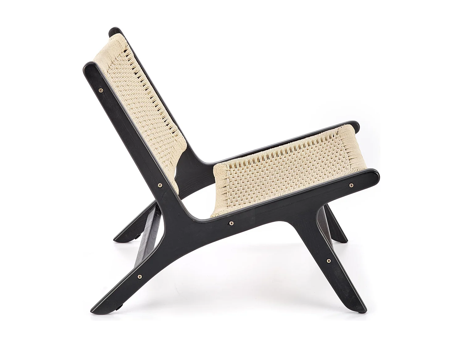 Fauteuil lounge en corde avec structure noire en bois massif Return
