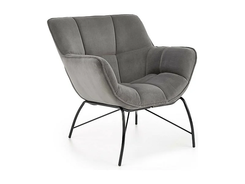 Fauteuil contemporain en velours gris avec pieds design en métal noir BRIAC
