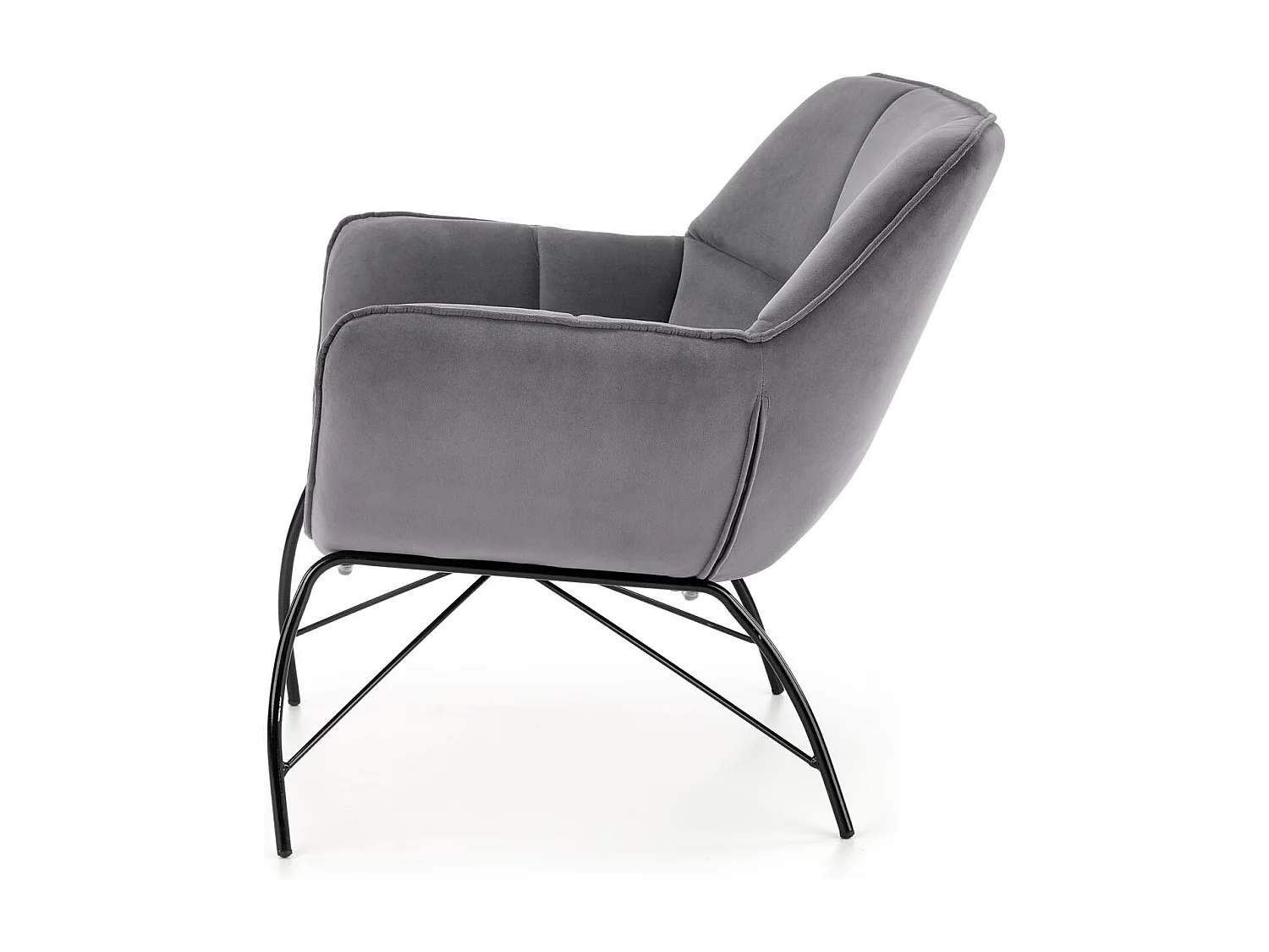 Poltrona contemporanea in velluto grigio con gambe di design in metallo nero BRIAC
