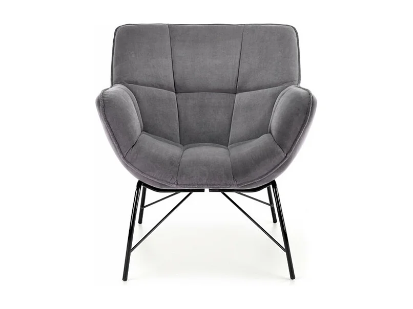 Poltrona contemporanea in velluto grigio con gambe di design in metallo nero BRIAC