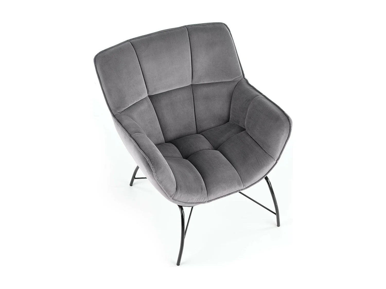 Sillón contemporáneo de terciopelo gris con patas de metal negro de diseño BRIAC