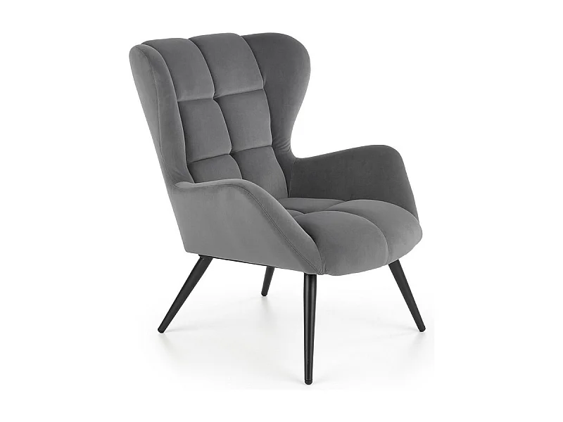 Fauteuil contemporain en velours gris avec pieds noirs en métal Glasgow