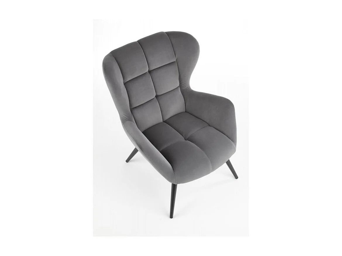 Fauteuil contemporain en velours gris avec pieds noirs en métal Glasgow