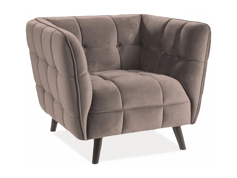 Fauteuil design carré velours beige capitonné Compi