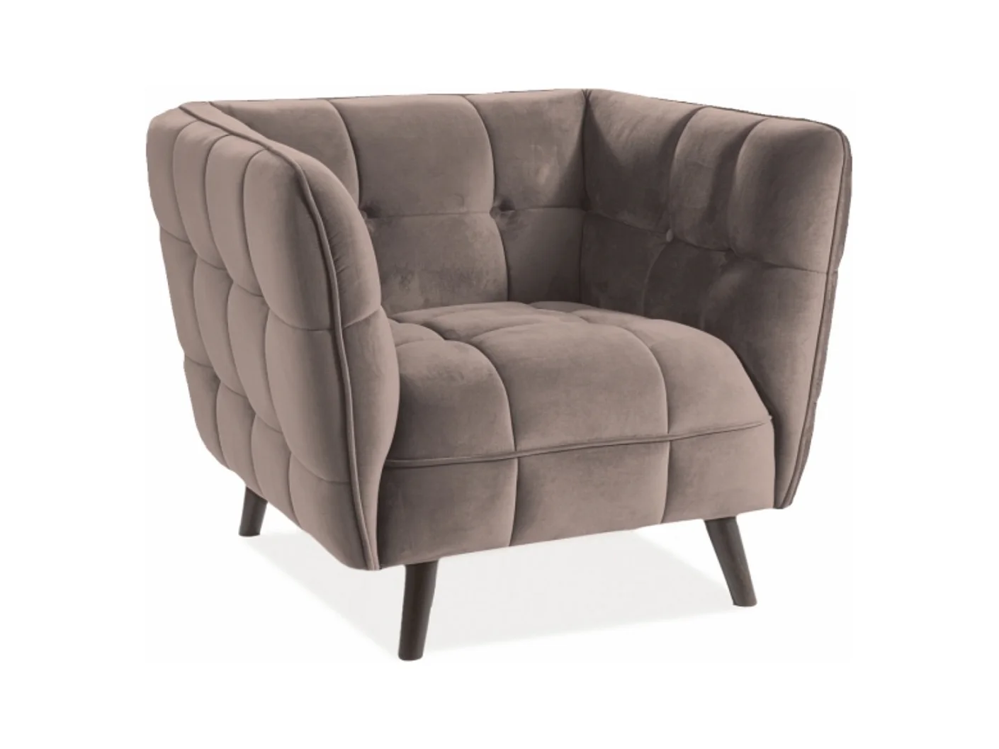 Fauteuil design carré velours beige capitonné Compi