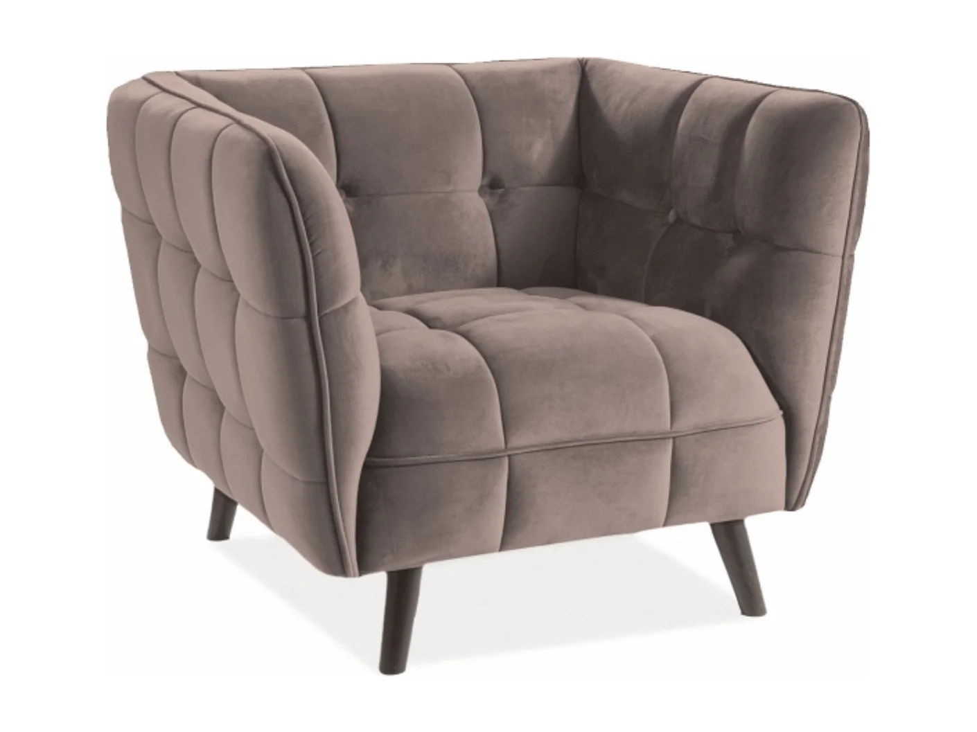 Fauteuil design carré velours beige capitonné Compi