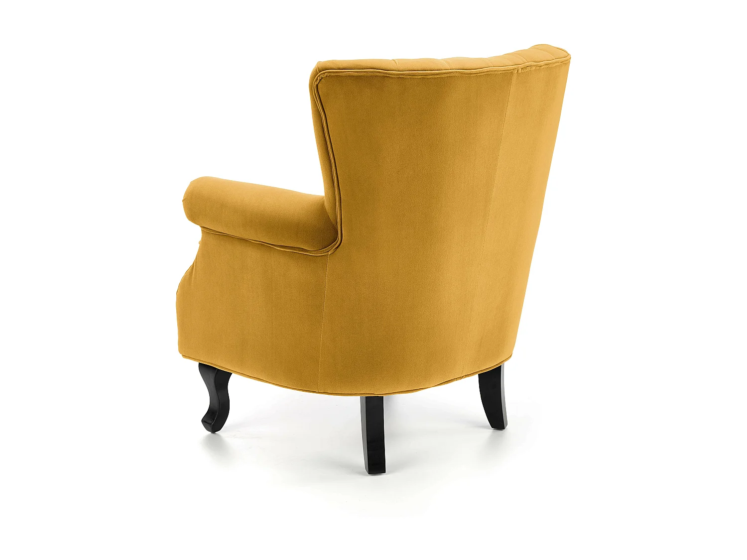 Fauteuil en velours jaune avec accoudoirs cloutés et pieds en bois massif MEDICIS