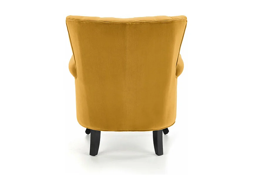 Fauteuil en velours jaune avec accoudoirs cloutés et pieds en bois massif MEDICIS