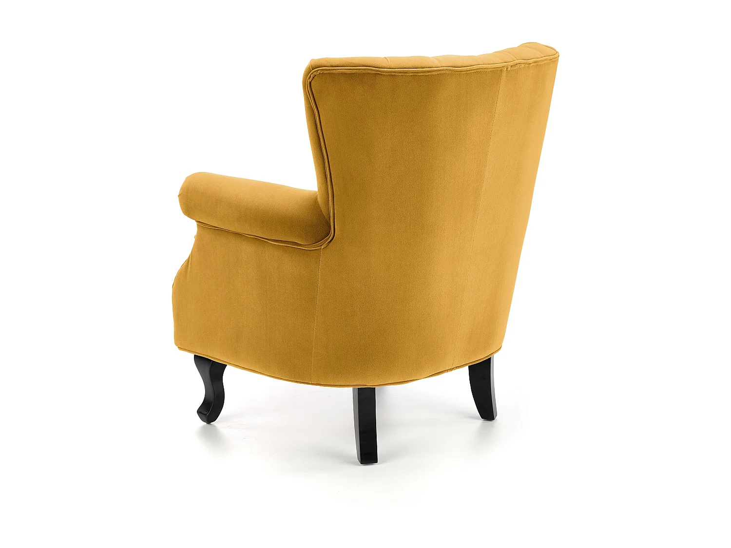 Fauteuil en velours jaune avec accoudoirs cloutés et pieds en bois massif MEDICIS