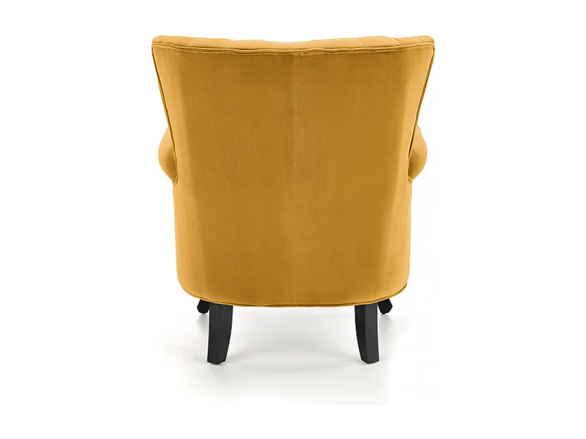 Fauteuil en velours jaune avec accoudoirs cloutés et pieds en bois massif MEDICIS