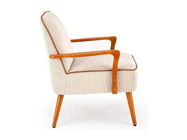 Sedia da salotto in tessuto beige con gambe in legno di noce GAEL