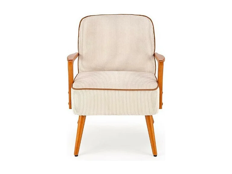 Fauteuil lounge en tissu beige avec pieds en bois de noyer GAEL