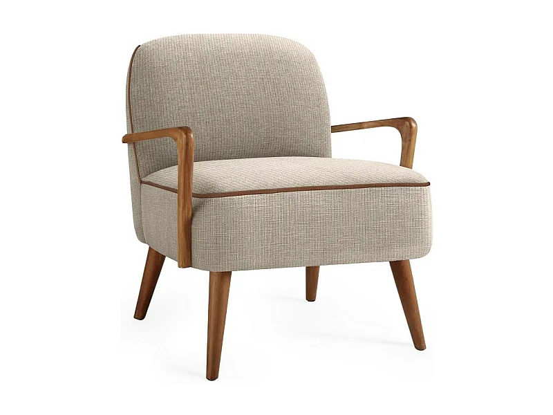 Sedia da salotto in tessuto beige con gambe in legno di noce GAEL