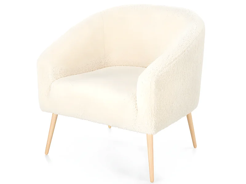 Fauteuil en tissu bouclé avec pieds en bois massif ARMELLE 2