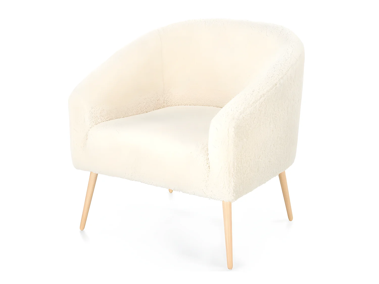 Fauteuil en tissu bouclé avec pieds en bois massif ARMELLE 2