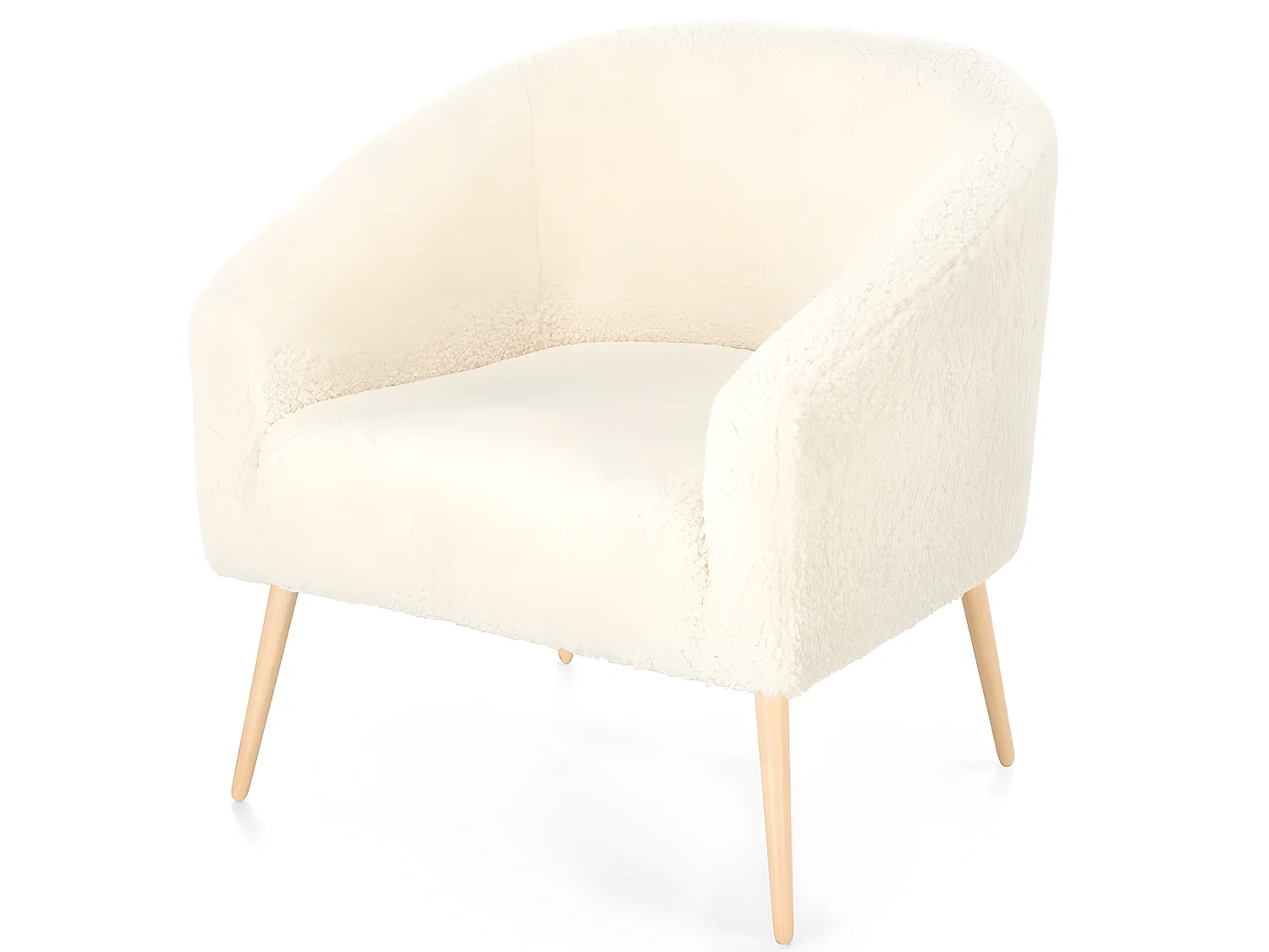 Sillón de tela rizada ARMELLE 2 con patas de madera maciza
