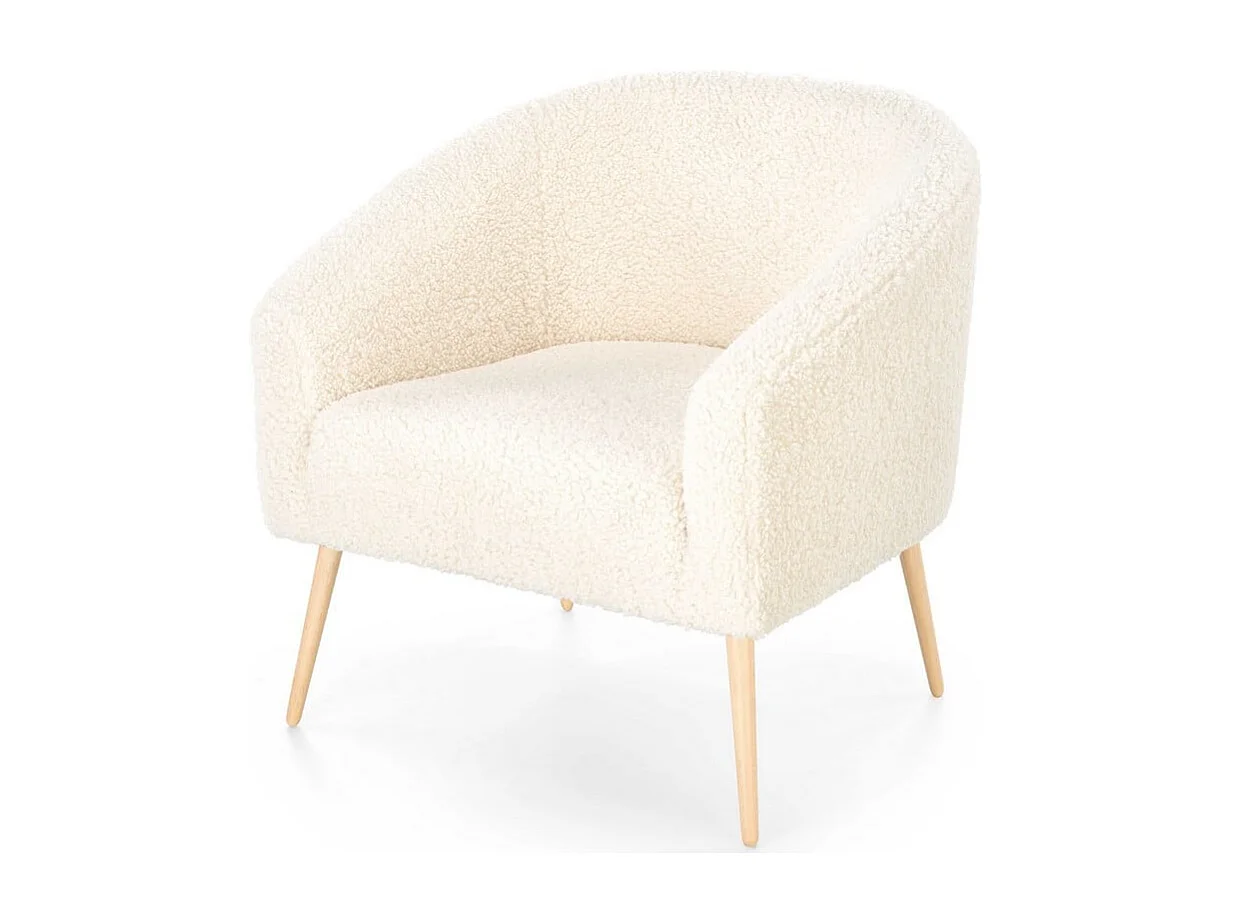 Fauteuil en tissu bouclé avec pieds en bois massif ARMELLE 2