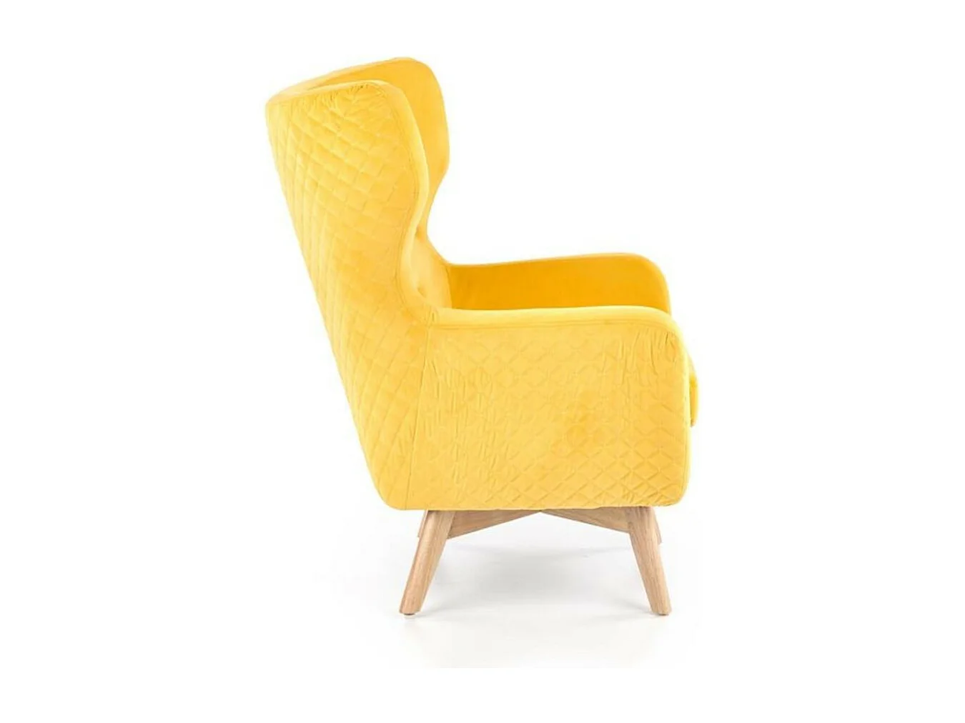 Sillón de terciopelo amarillo con respaldo alto y patas de madera maciza negra Sussex