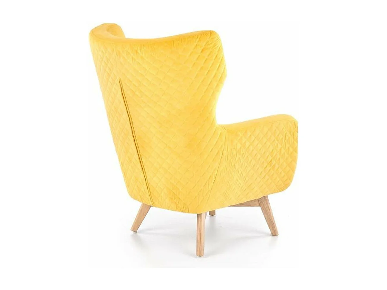 Sillón de terciopelo amarillo con respaldo alto y patas de madera maciza negra Sussex