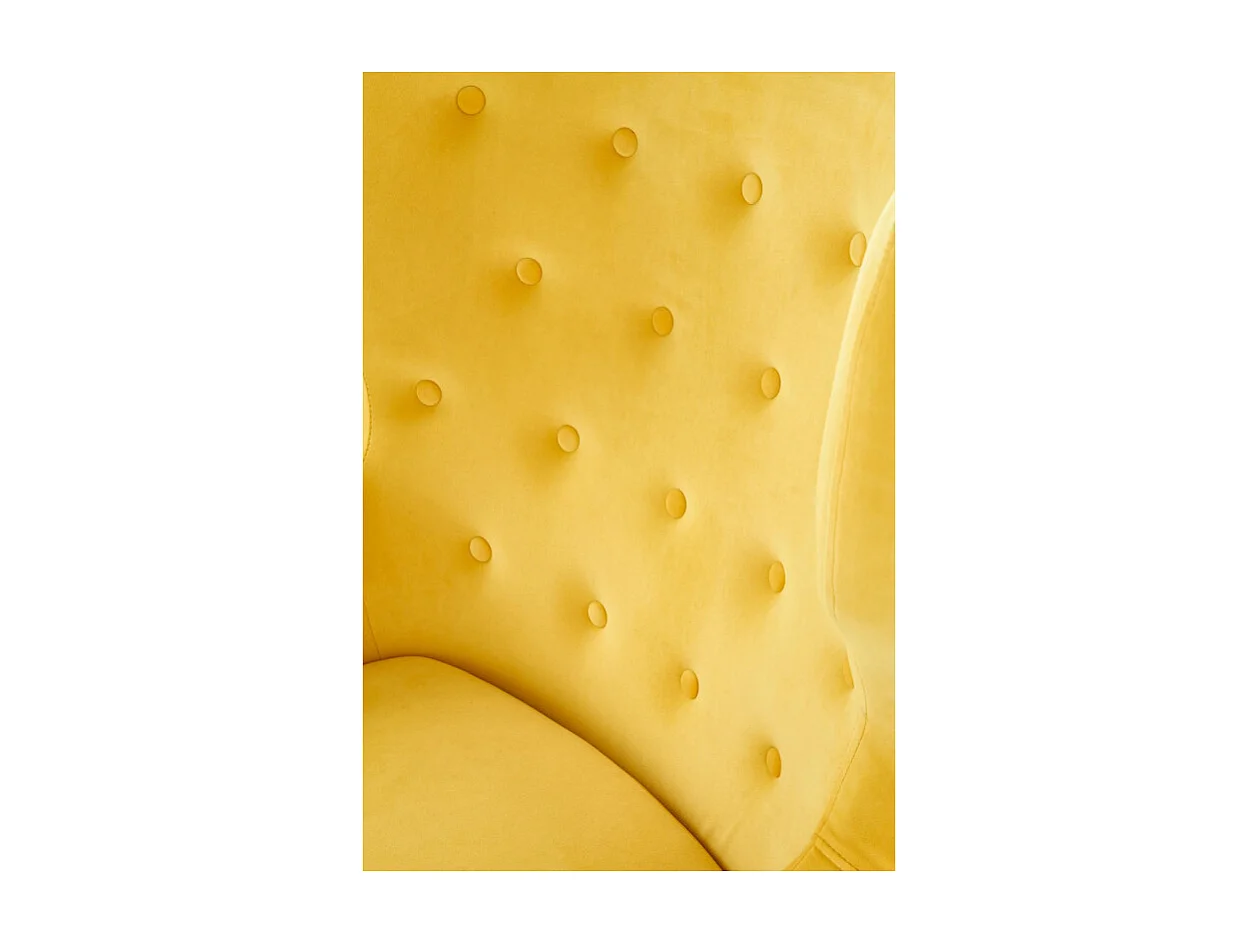 Sillón de terciopelo amarillo con respaldo alto y patas de madera maciza negra Sussex