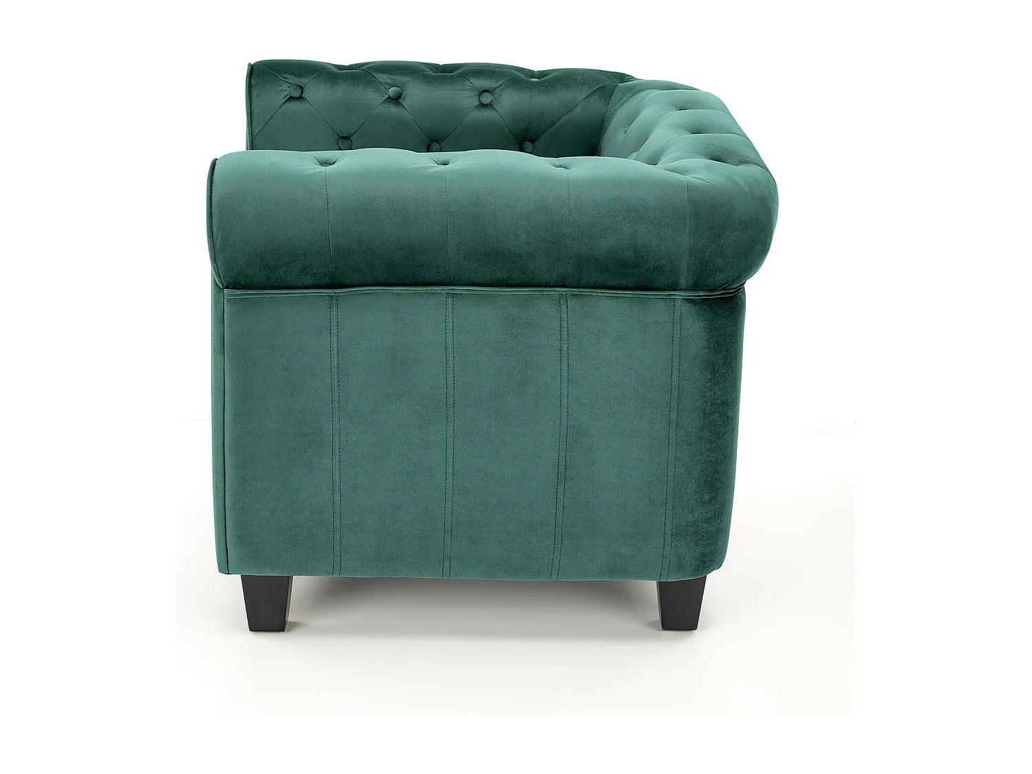 Fauteuil capitonné en velours vert avec pieds noirs en bois MURIEL