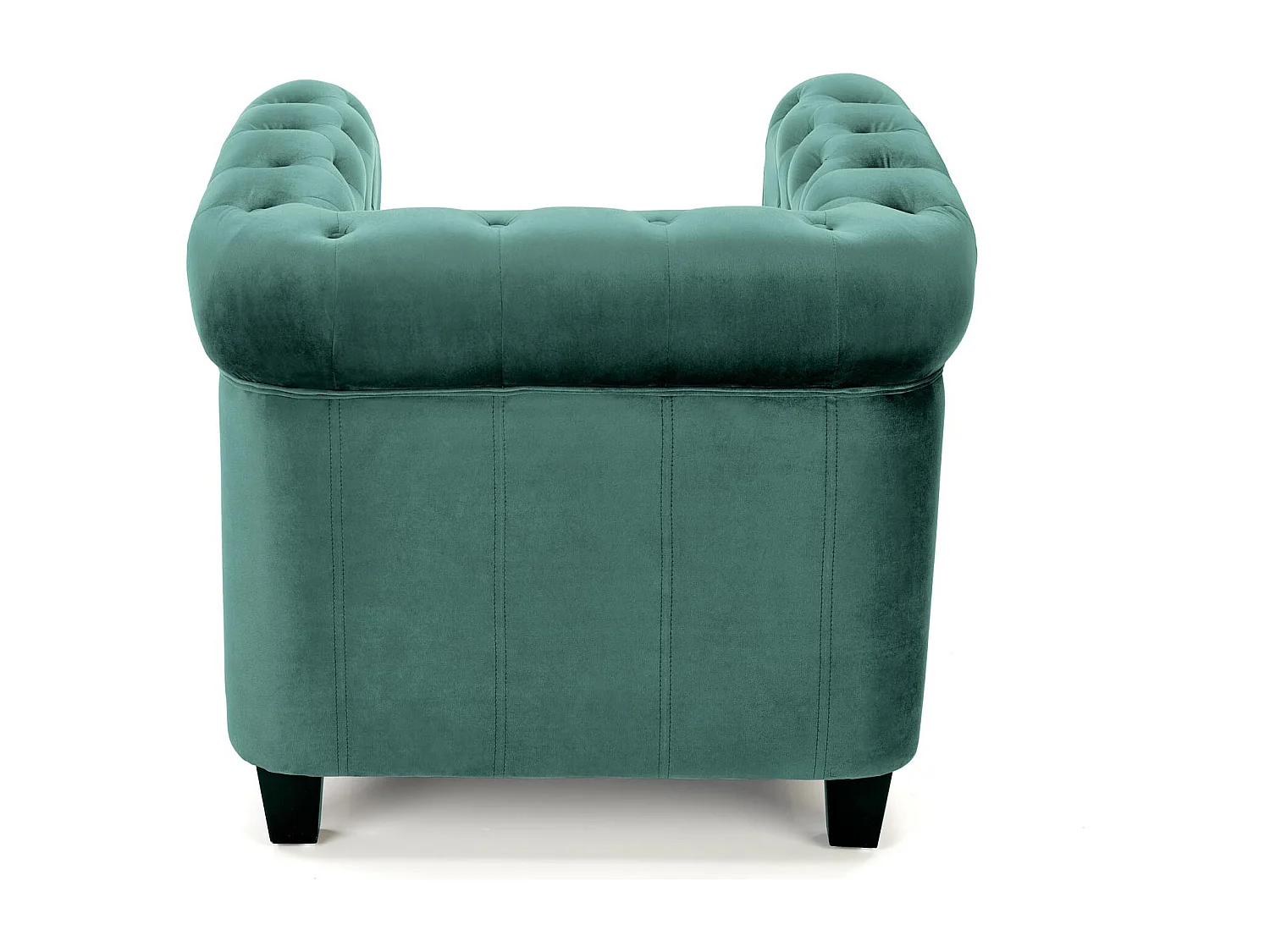 Fauteuil capitonné en velours vert avec pieds noirs en bois MURIEL