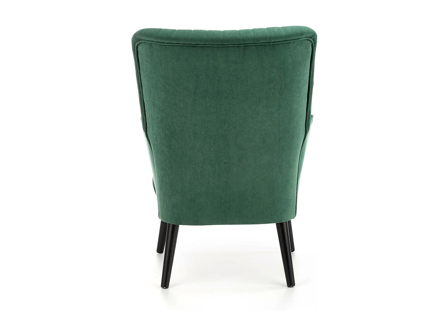 Sillón contemporáneo de terciopelo verde con respaldo alto y patas de madera maciza negra CYRUS