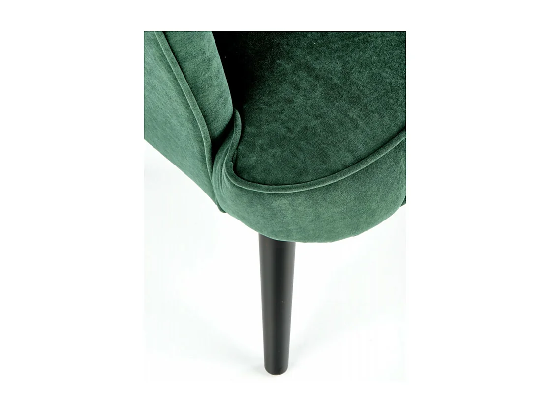 Sillón contemporáneo de terciopelo verde con respaldo alto y patas de madera maciza negra CYRUS