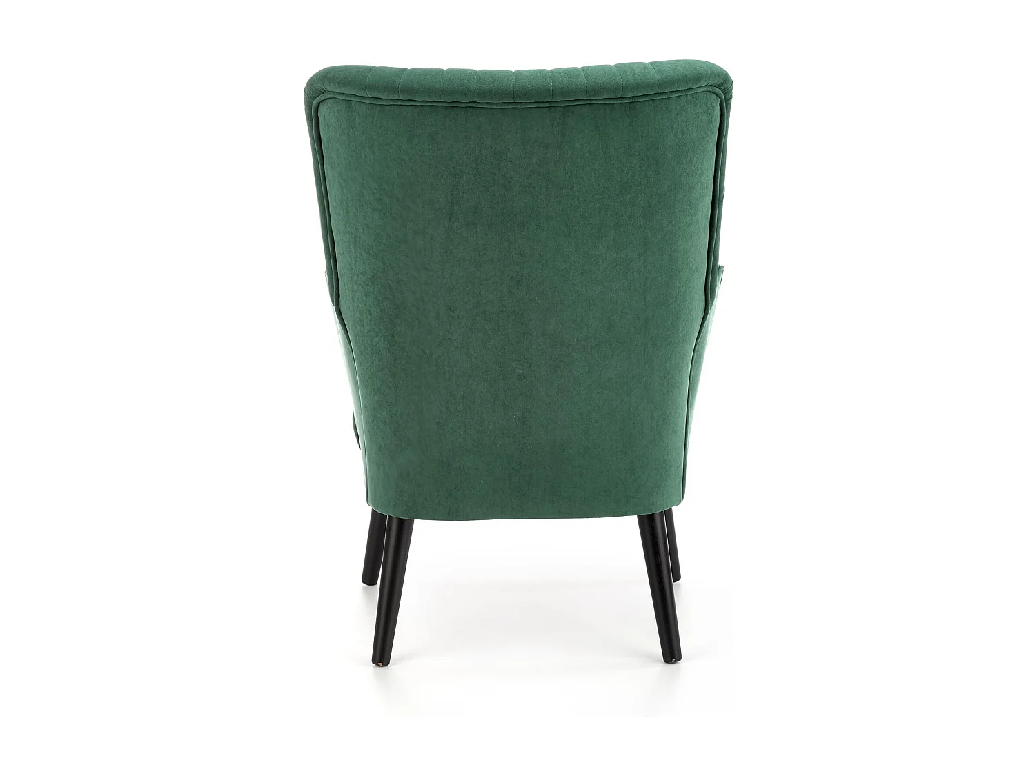 Fauteuil contemporain en velours vert avec haut dossier et pieds noirs en bois massif CYRUS