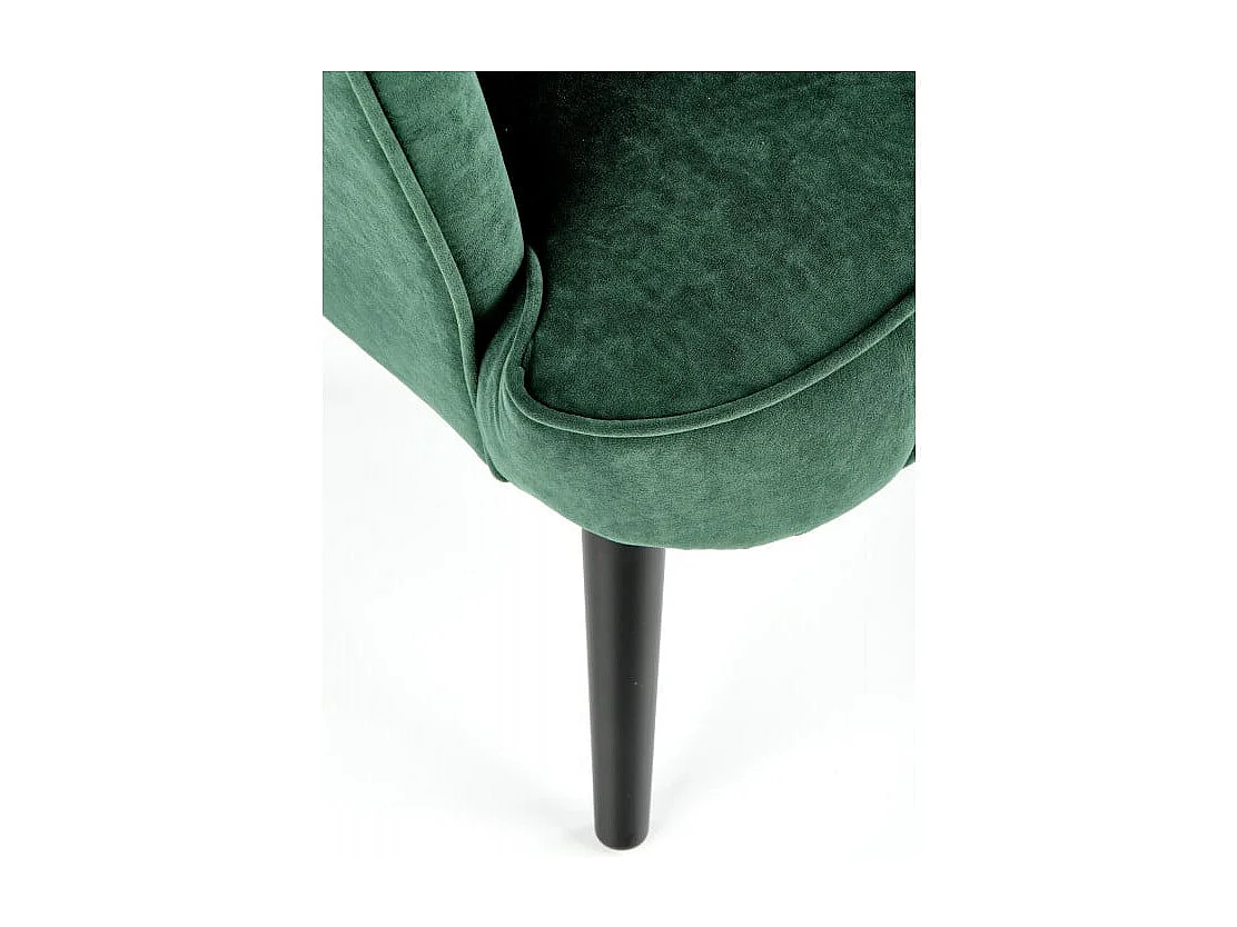 Fauteuil contemporain en velours vert avec haut dossier et pieds noirs en bois massif CYRUS