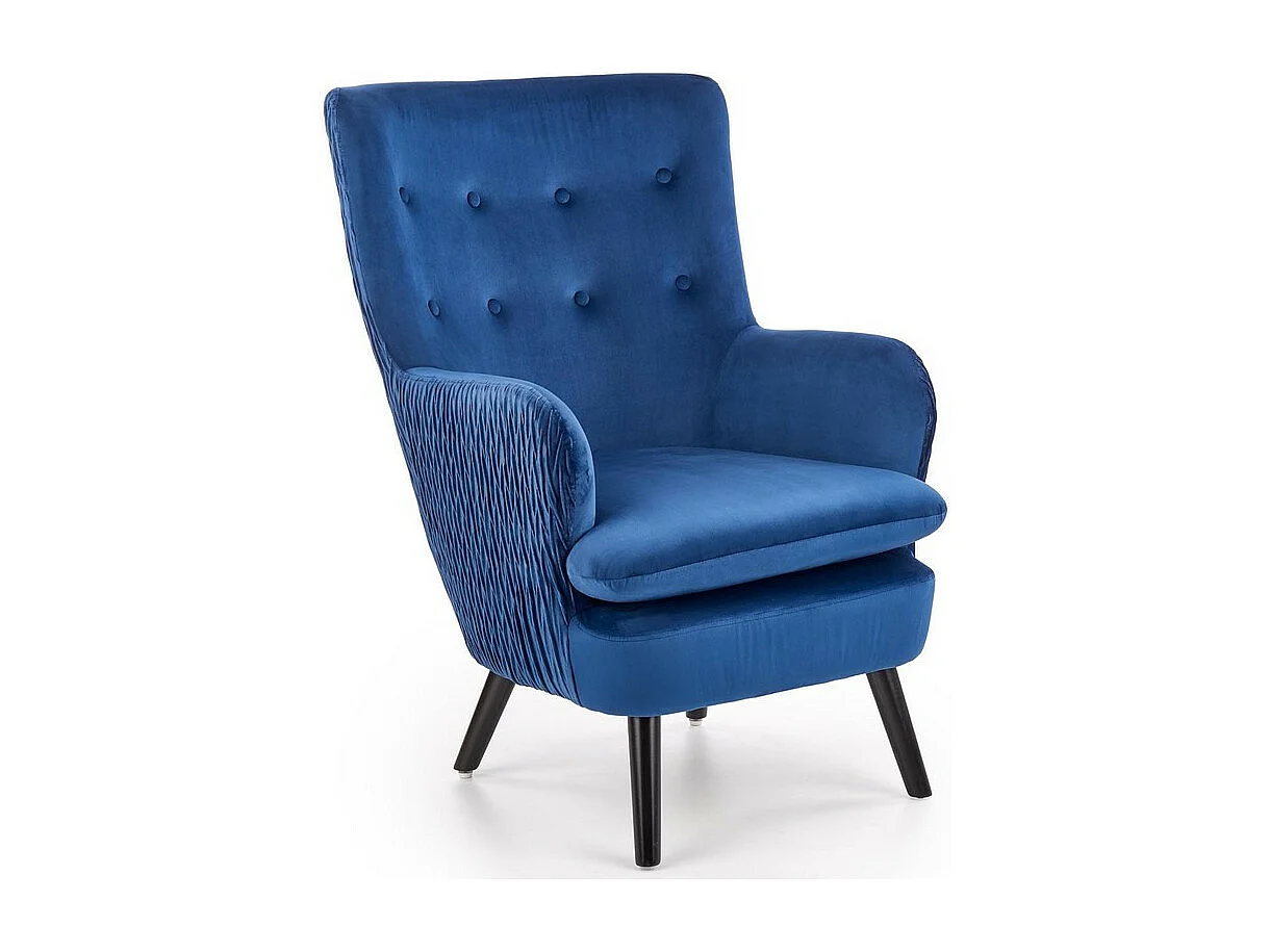 Sillón de terciopelo azul con patas de madera maciza negra Coventry