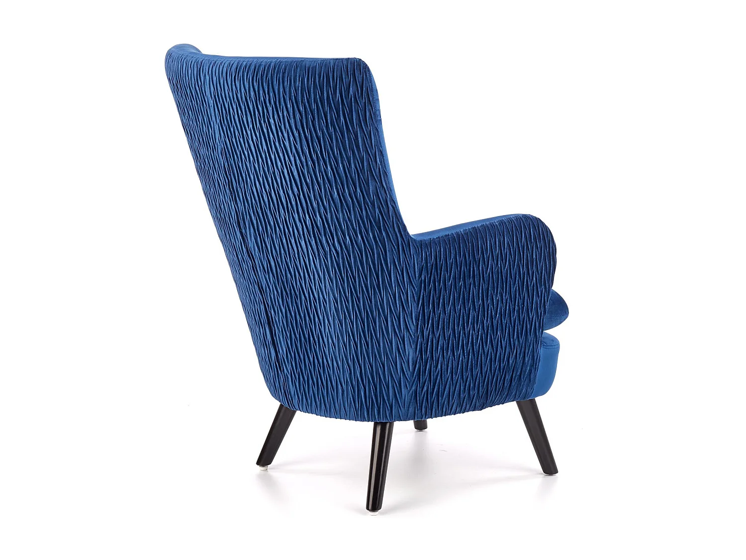 Sillón de terciopelo azul con patas de madera maciza negra Coventry