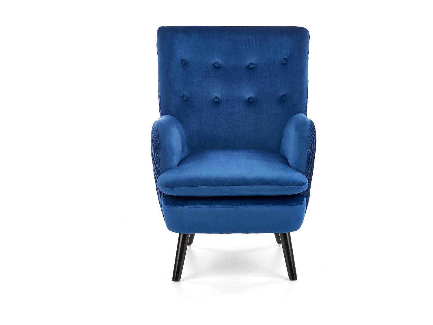 Sillón de terciopelo azul con patas de madera maciza negra Coventry