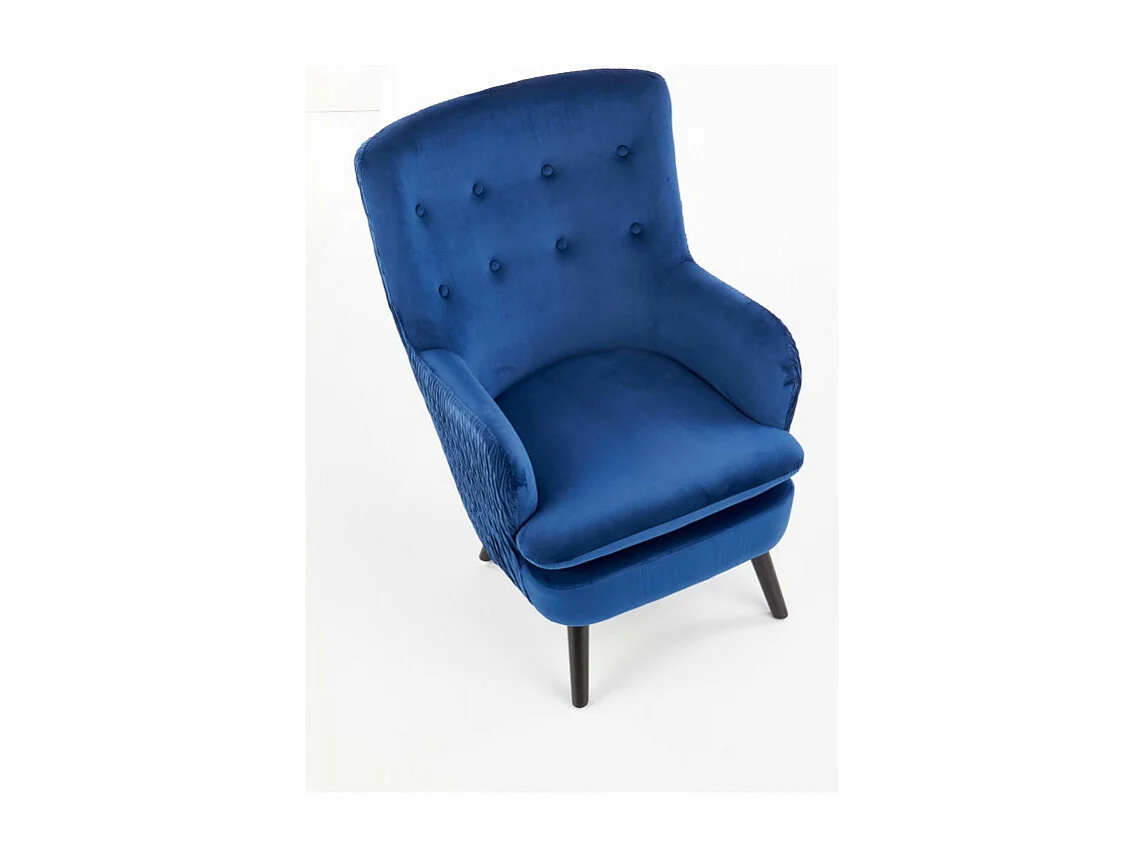 Sillón de terciopelo azul con patas de madera maciza negra Coventry
