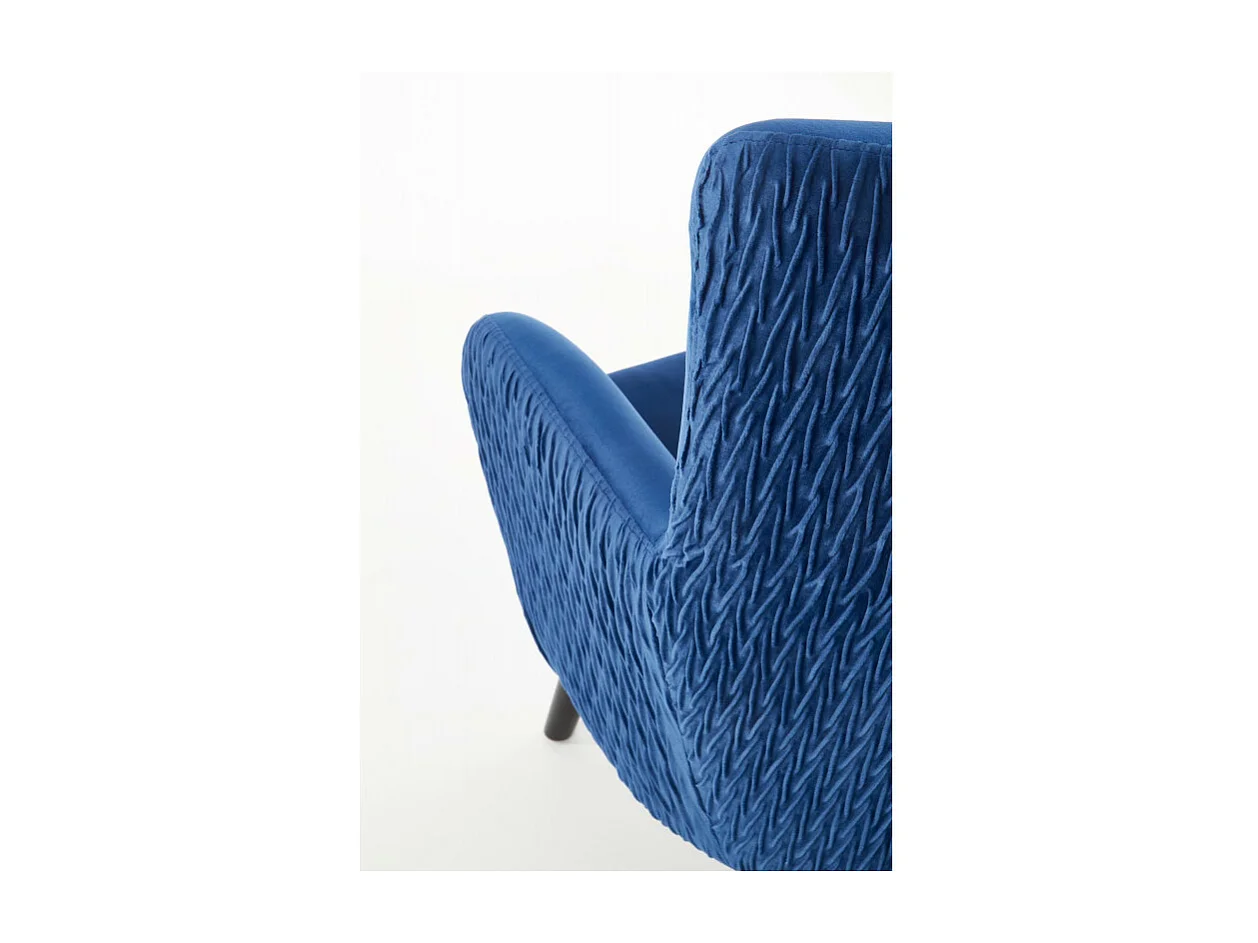 Sillón de terciopelo azul con patas de madera maciza negra Coventry