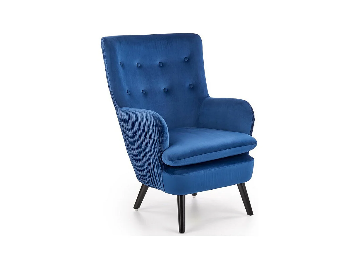 Fauteuil en velours bleu avec pieds en bois massif noirs Coventry