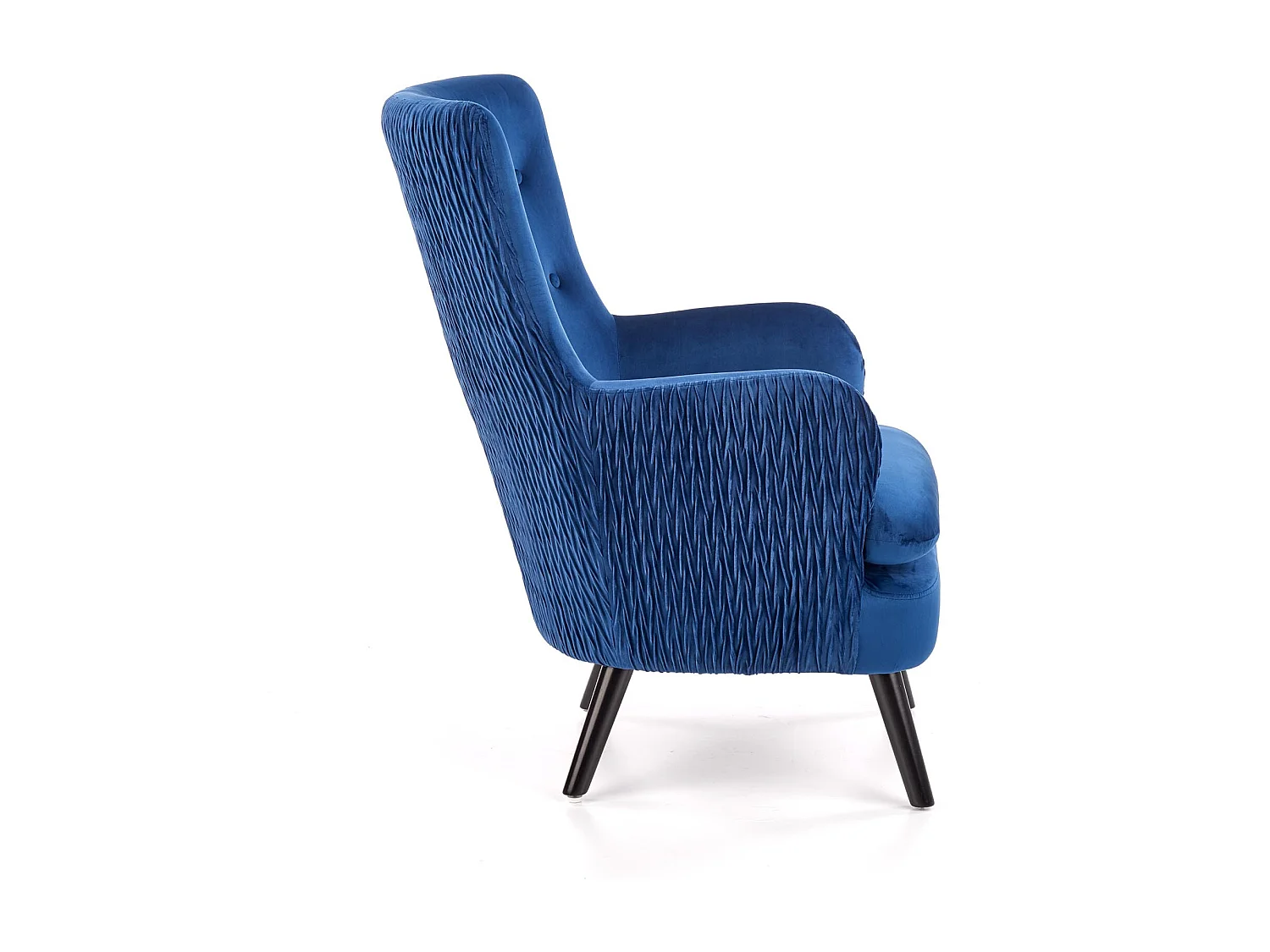 Fauteuil en velours bleu avec pieds en bois massif noirs Coventry