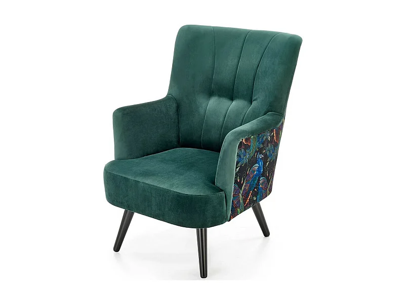 Fauteuil lounge en velours vert avec dossier imprimé FLORAEL