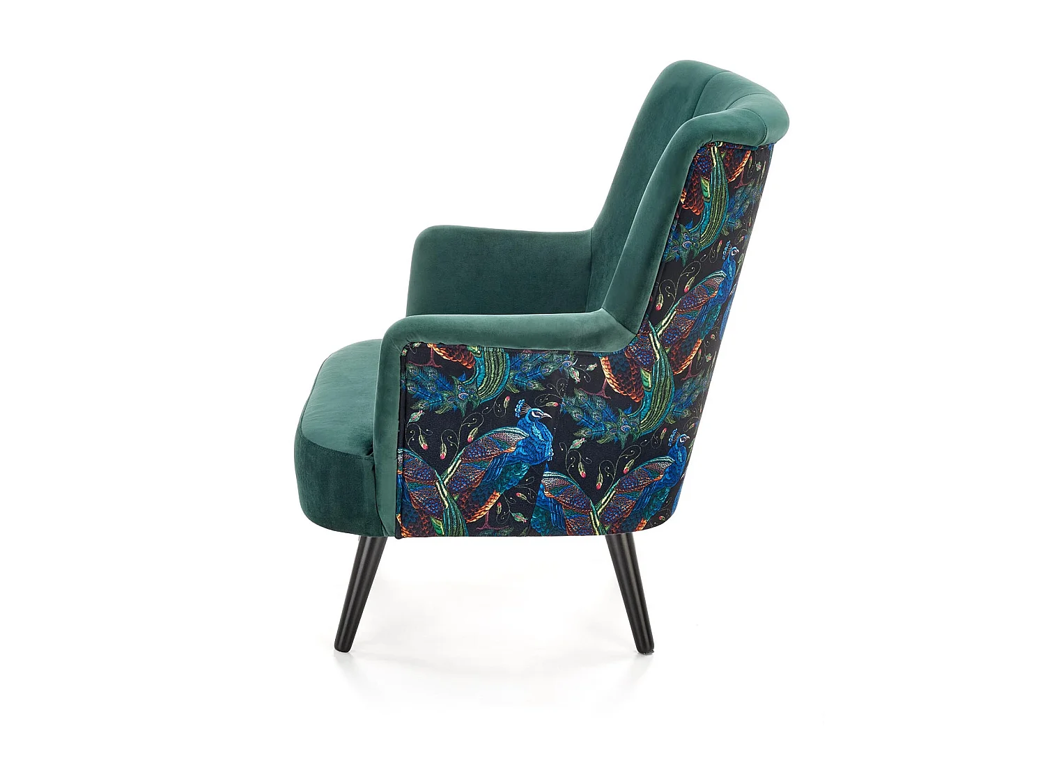 Fauteuil lounge en velours vert avec dossier imprimé FLORAEL