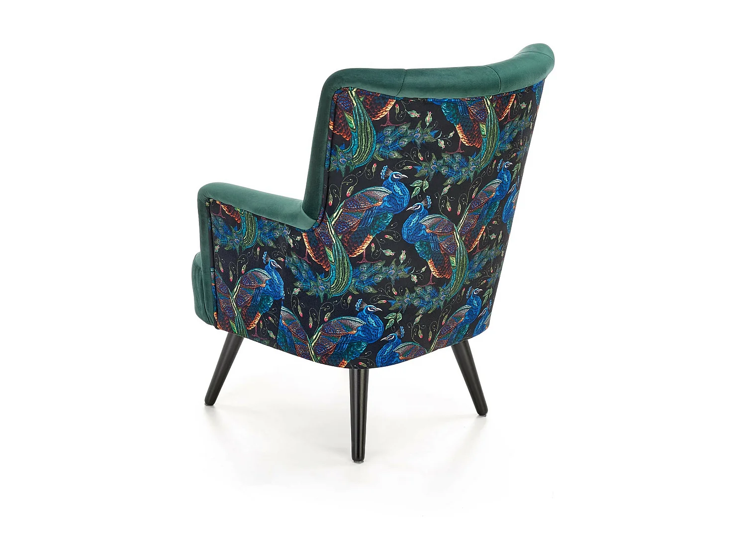 Fauteuil lounge en velours vert avec dossier imprimé FLORAEL