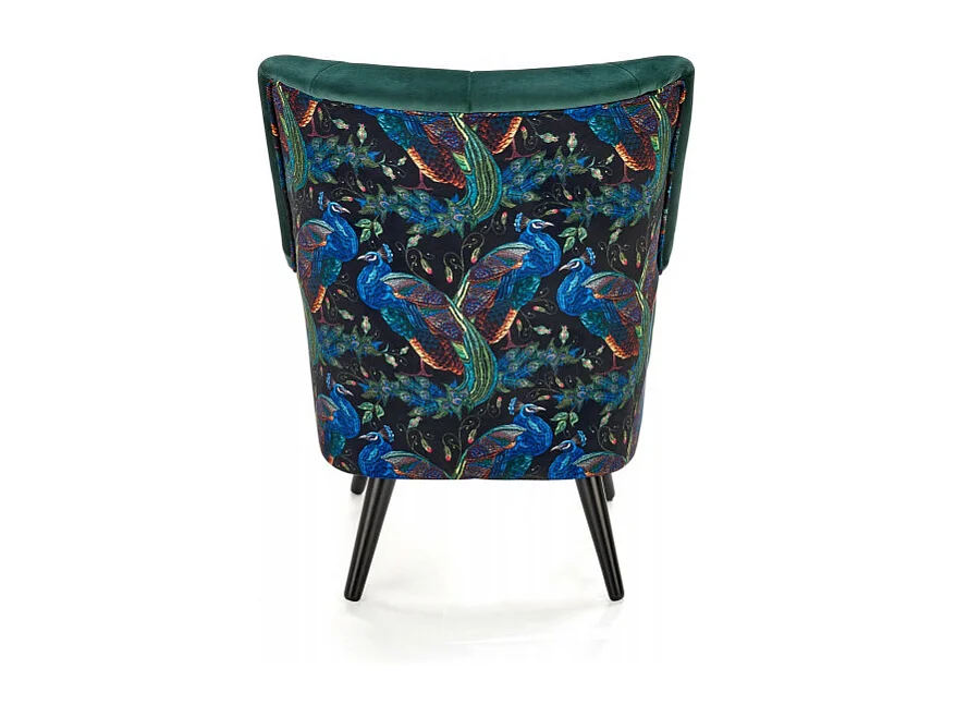 Fauteuil lounge en velours vert avec dossier imprimé FLORAEL