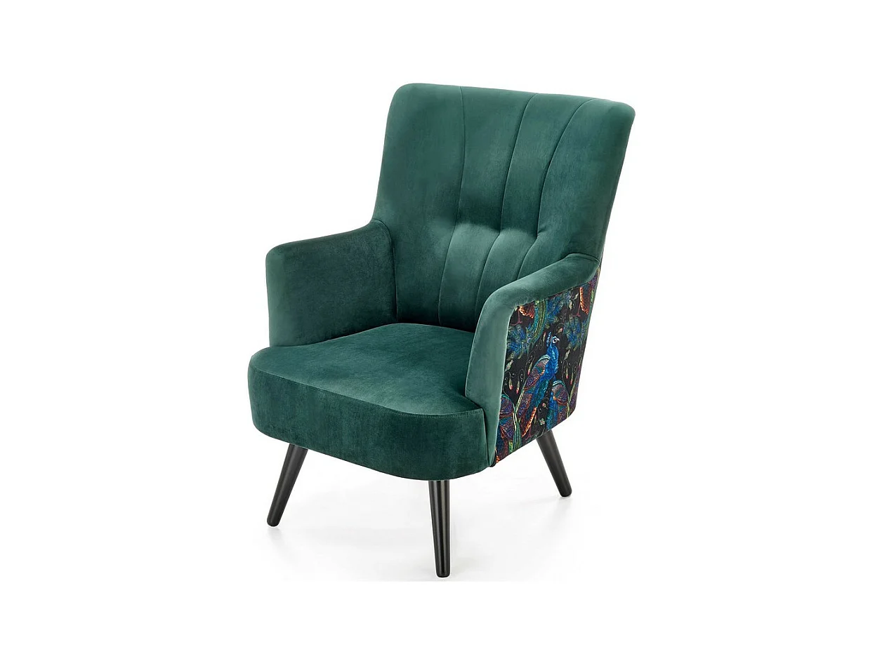 Fauteuil lounge en velours vert avec dossier imprimé FLORAEL
