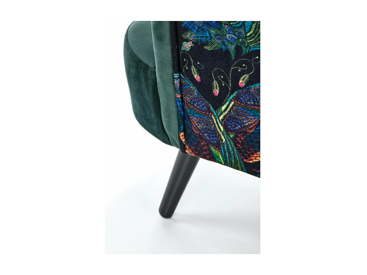 Fauteuil lounge en velours vert avec dossier imprimé FLORAEL