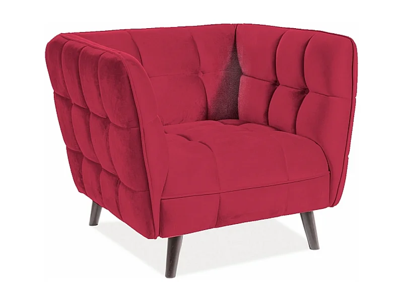 Fauteuil design carré velours bordeaux capitonné Compi