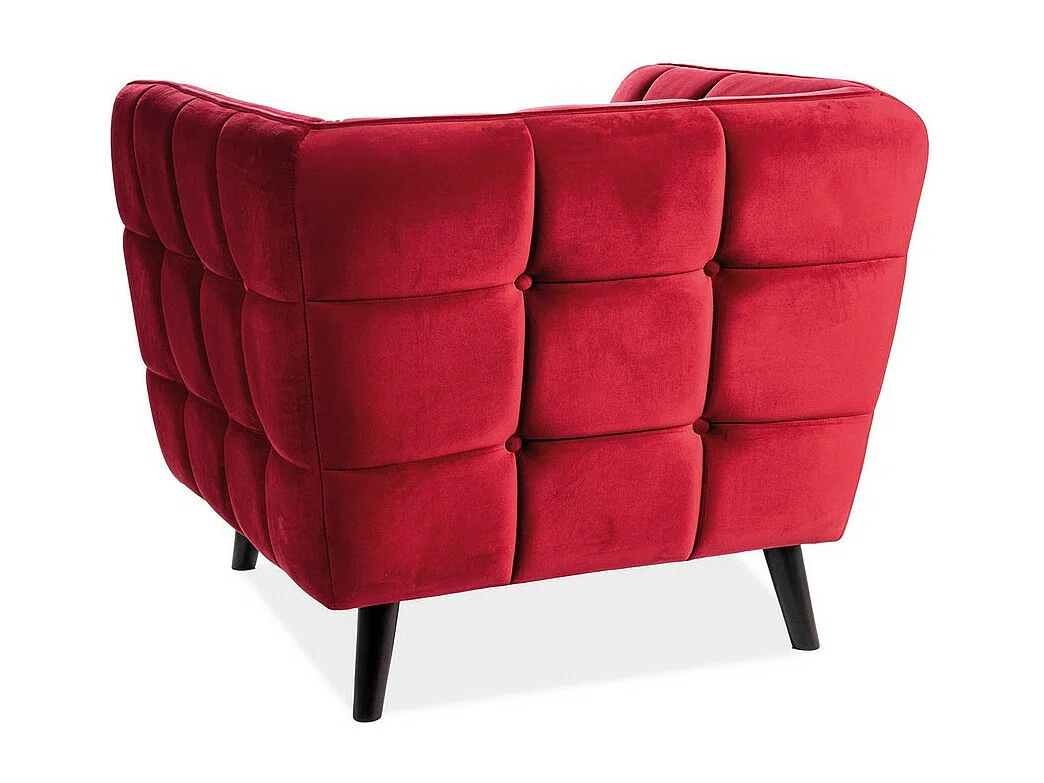 Fauteuil design carré velours bordeaux capitonné Compi