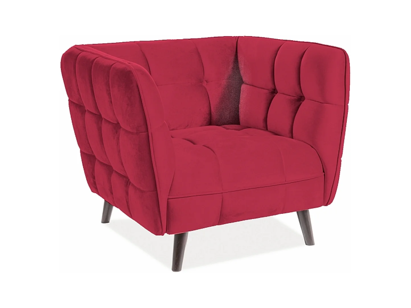 Fauteuil design carré velours bordeaux capitonné Compi