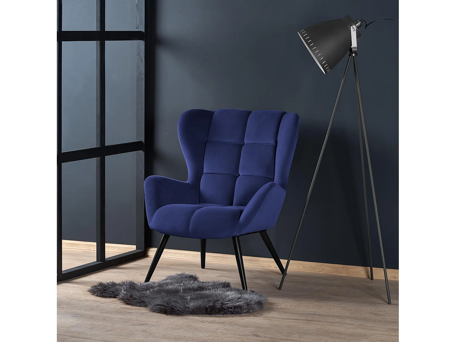 Fauteuil contemporain en velours bleu GLASGOW
