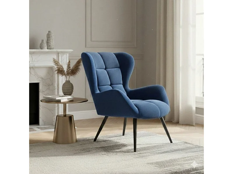 Fauteuil contemporain en velours bleu GLASGOW
