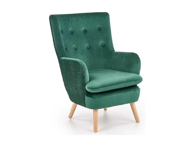 Poltrona in velluto verde con gambe in legno massiccio Coventry