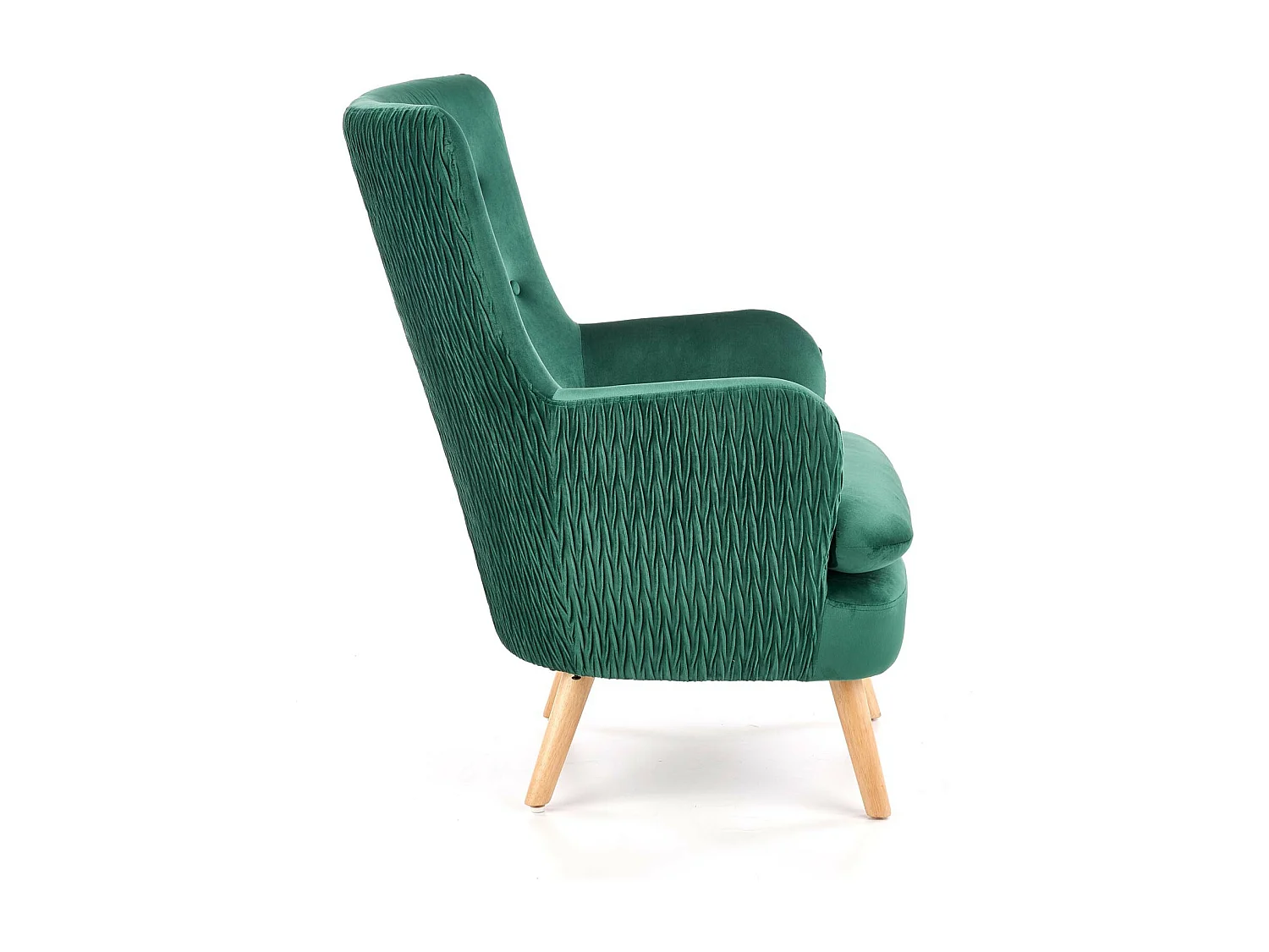 Fauteuil en velours vert avec pieds en bois massif Coventry